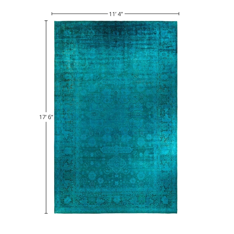 Overdyed, One-of-a-Kind Hand-Knotted Area Rug - Blue - 11' 4" x 17' 6"
