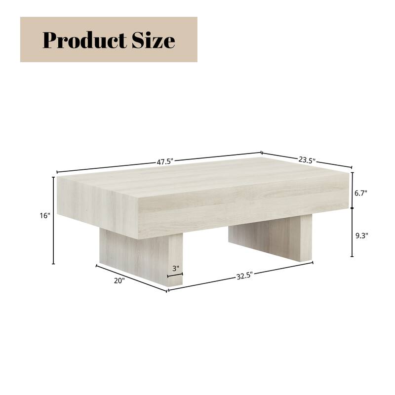 Modern Accent Coffee Table, 47.5"W x 23.5"D x 16"H, For Living Room, Lounge, Or Office