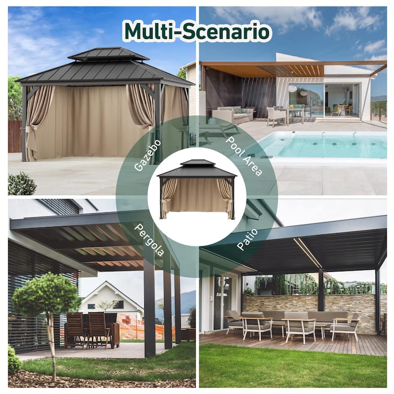 Gazebo Curtain Replacement Universal 4-Panel Sidewalls 12' x 14', Outdoor Gazebo Privacy Curtains with Zipper (Curtain Only)