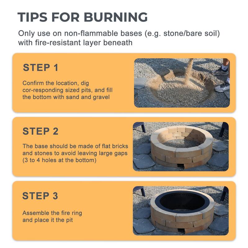 Aoodor Round Smokeless Fire Pit Ring, 36 Inch Double Layer Heavy Duty Metal Fire Pit Insert Liner - 36-inch