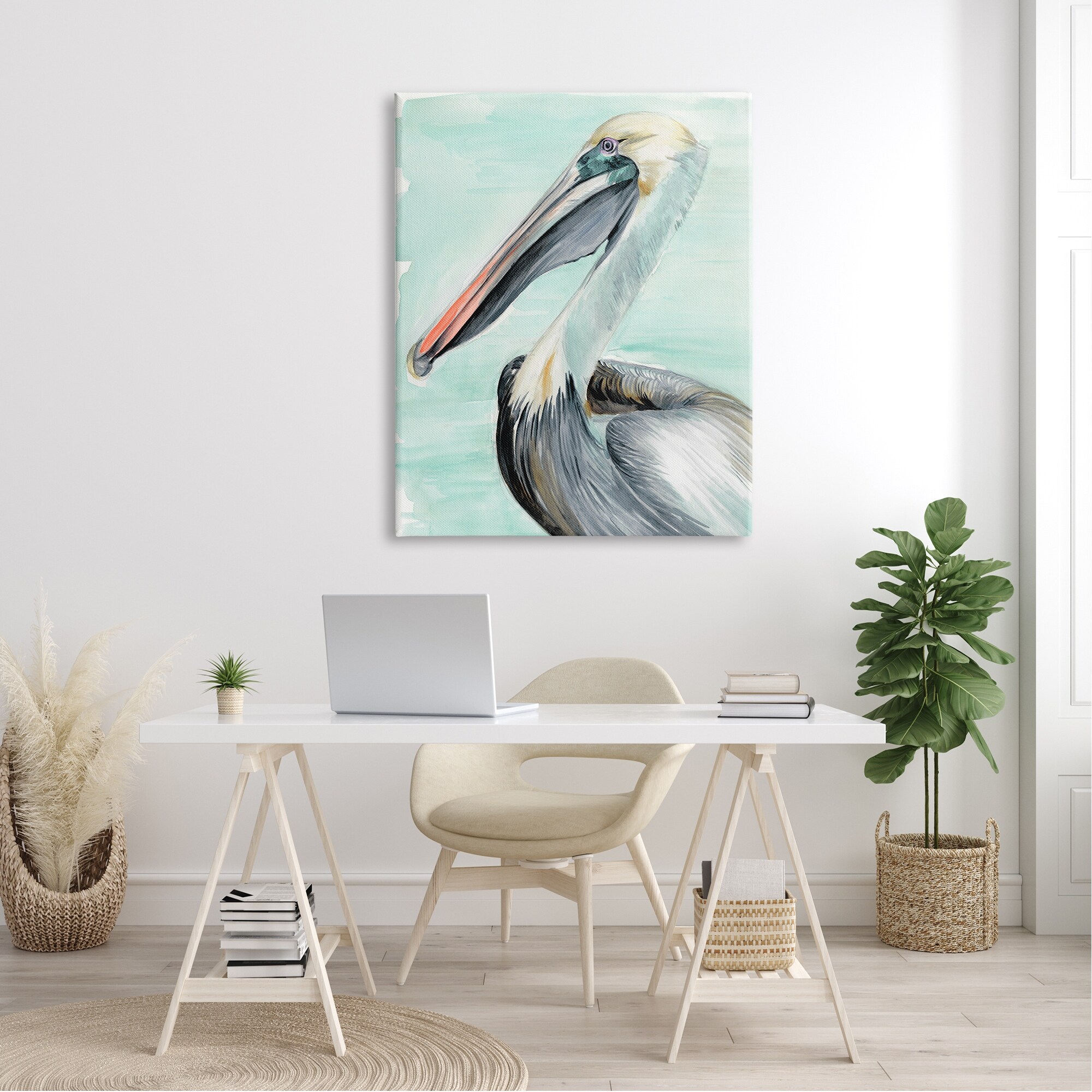 Stupell Coastal Pelican Bird Watching Turquoise Ocean Portrait Canvas Wall Art-image