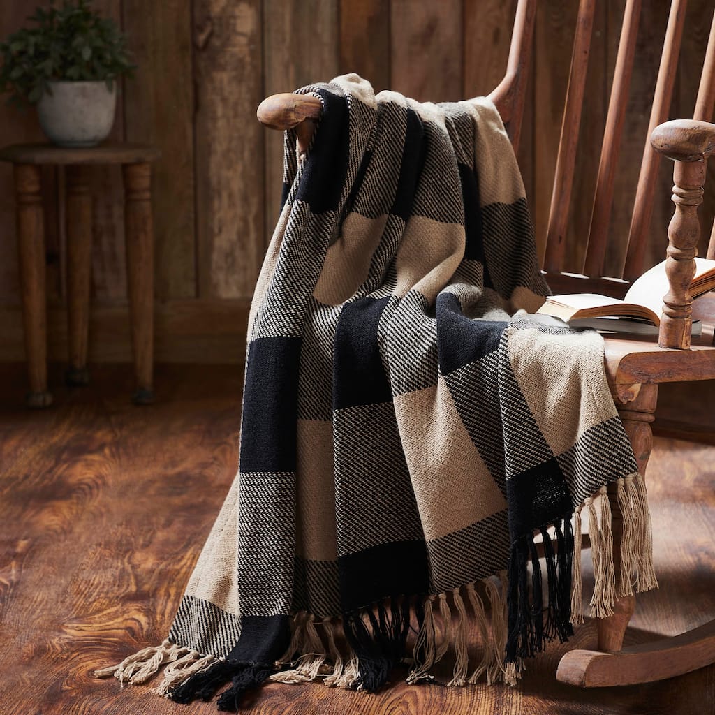 Black Check Woven Throw 50x60