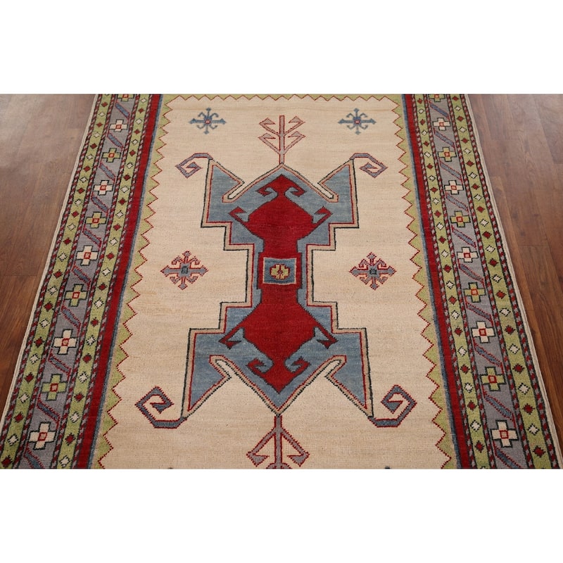 Oriental Beige Kazak Area Rug Handmade Wool Carpet - 4'1" x 6'0"