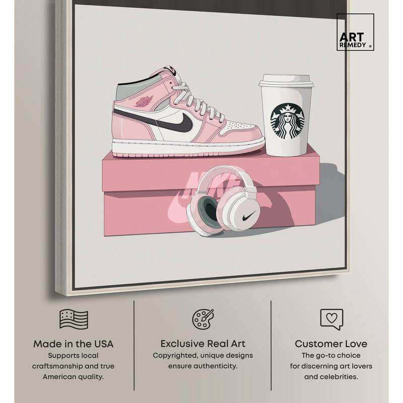 Pink Sneaker and Headphones Canvas by Art Remedy