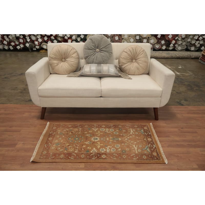 Hand Knotted Oriental 100% Wool Carpet Traditional All-Over Brown Ziegler Area Rug - 3' 11'' X 2' 1''