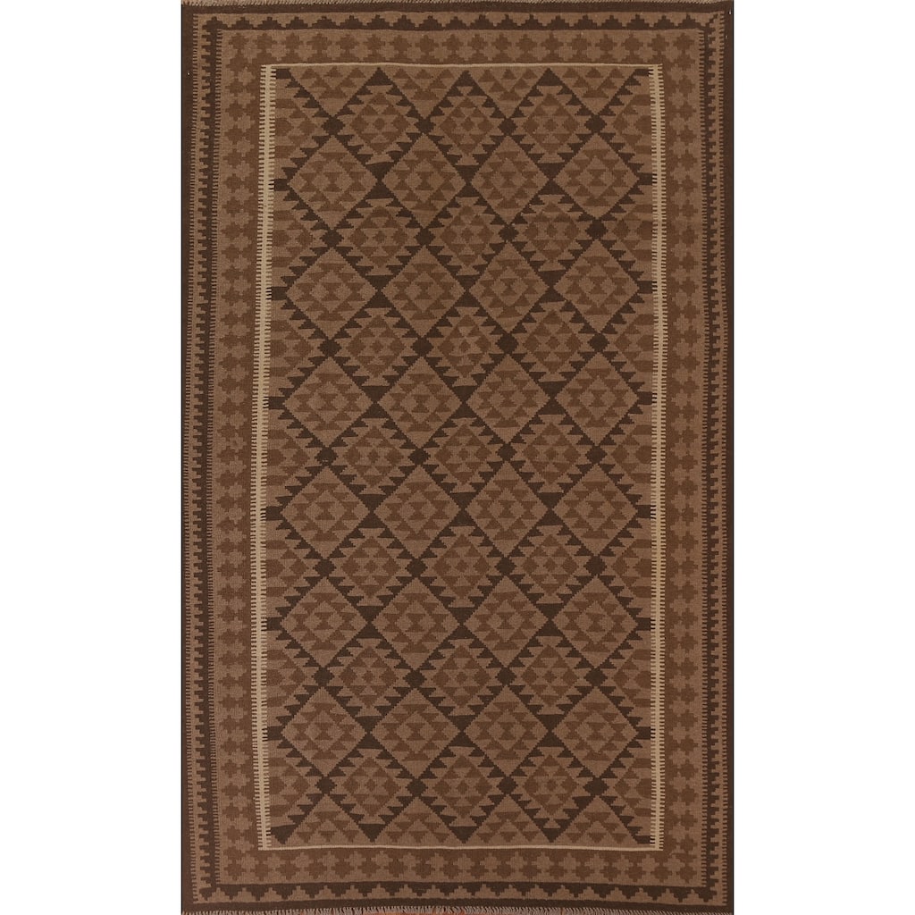 Hand Woven Oriental 100% Wool Carpet Southwestern Geometric Brown Kilim Area Rug - 9' 8'' X 6' 7''