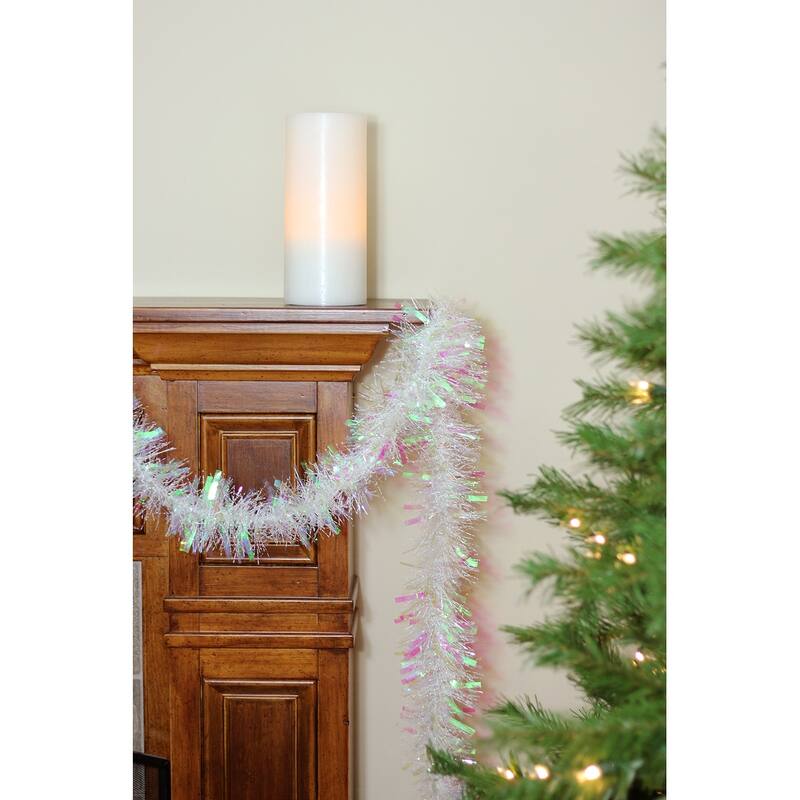Wide Cut Tinsel Commercial Christmas Garland - 50' x 4" - White Iridescent - Unlit