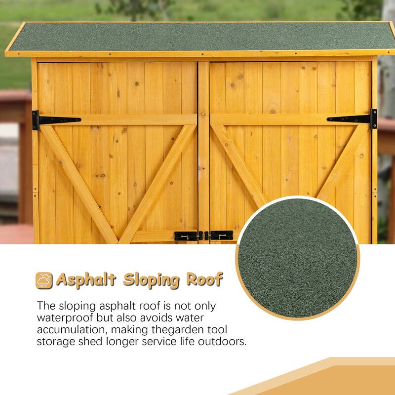 56"L Outdoor Storage Shed with Lockable Doors, Waterproof Roof, Detachable Shelves
