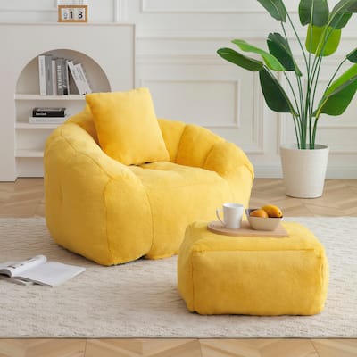 Oversized Bean Bag Chair Shell-Shaped Big Accent Sofa with Matching Ottoman for Living Room Bedroom