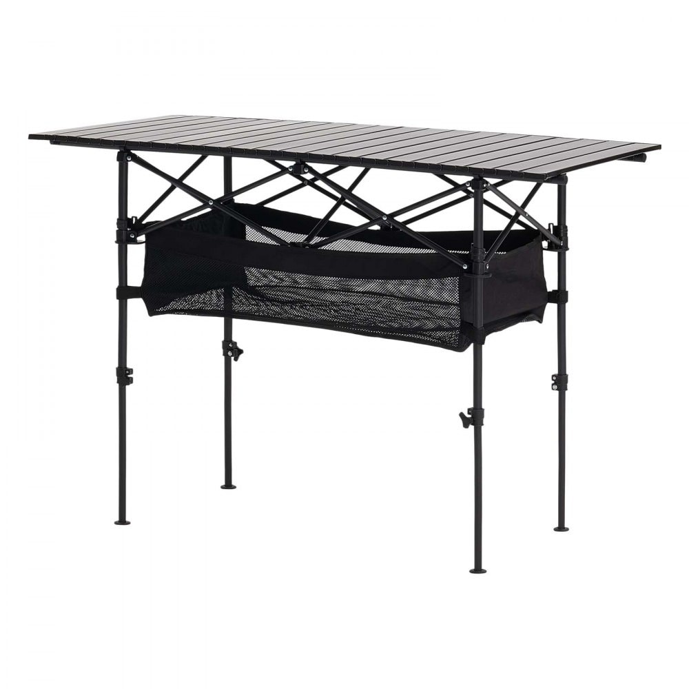 47.2” Black Aluminum Alloy Foldable Adjustable Height Outdoor Camping Table for Picnic 4-6 People