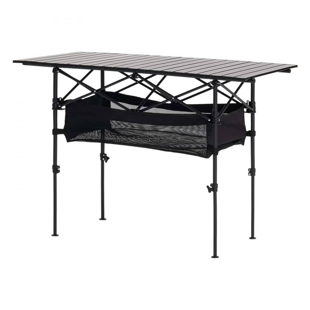 47.2” Black Aluminum Alloy Foldable Adjustable Height Outdoor Camping Table for Picnic 4-6 People