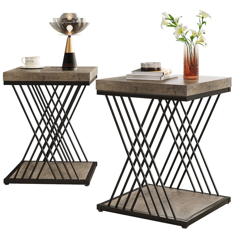 19.68-inch Square Side End Table with Metal Frame for Living Room