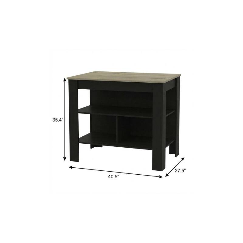 HomeRoots Black and Natural 41" Kitchen Island With Storage - 40.5x27.5x35.4