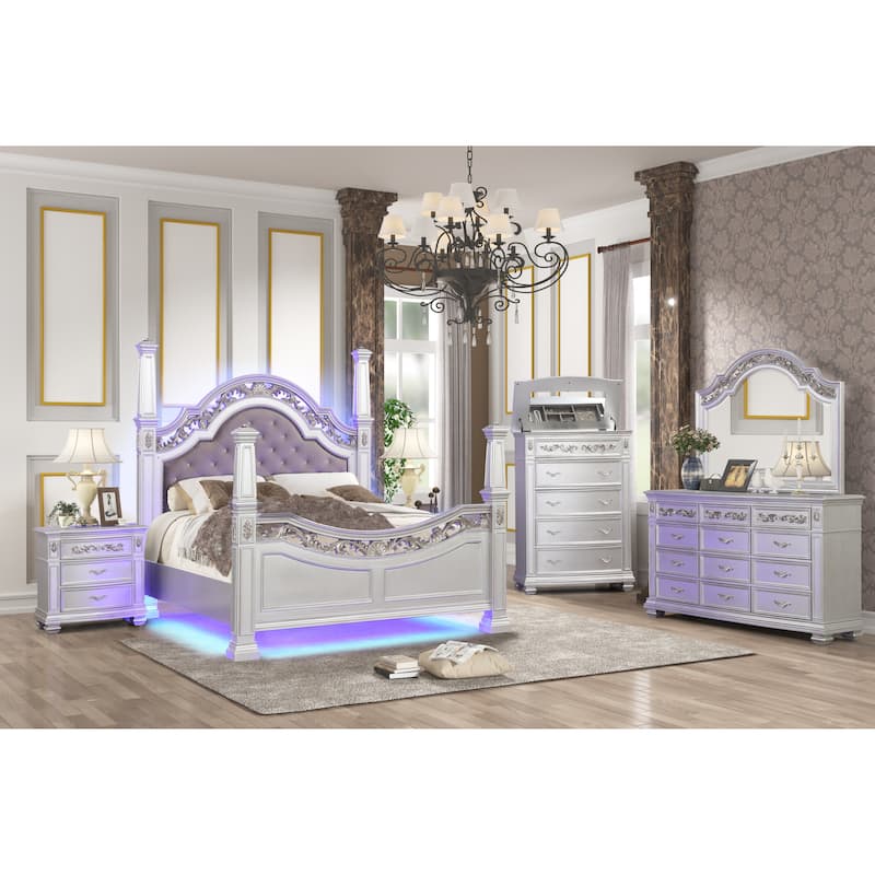 Valentina Silver Bedroom Set with LED Lighting