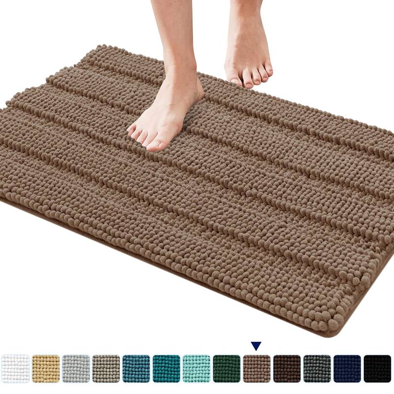 Subrtex Non-slip Bathroom Rug Chenille Soft Striped Plush Bath Mat - 16"x24"/20"x32" - Sand
