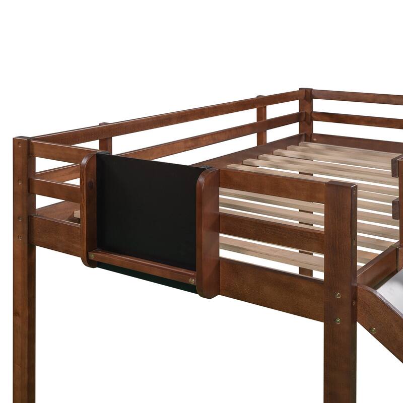 Twin Size Loft Bed Wood Bed with Convertible Ladder and Slide, Solid Wood Twin Kids Bed Frame with Chalkboard for Boys or Girls