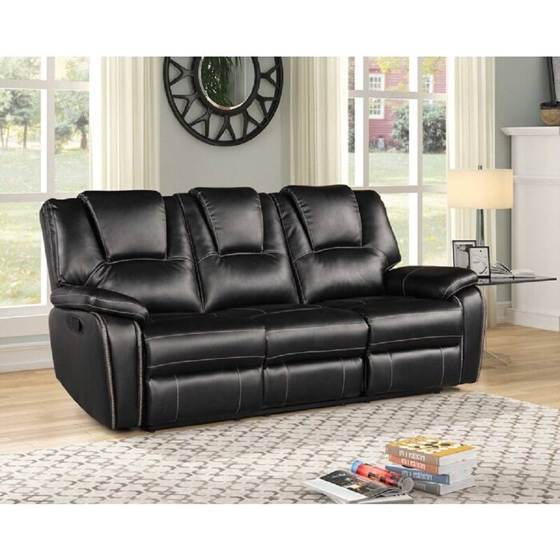 Living Room Air Leather Power Reclining Sofa Set w/ USB Port, Black