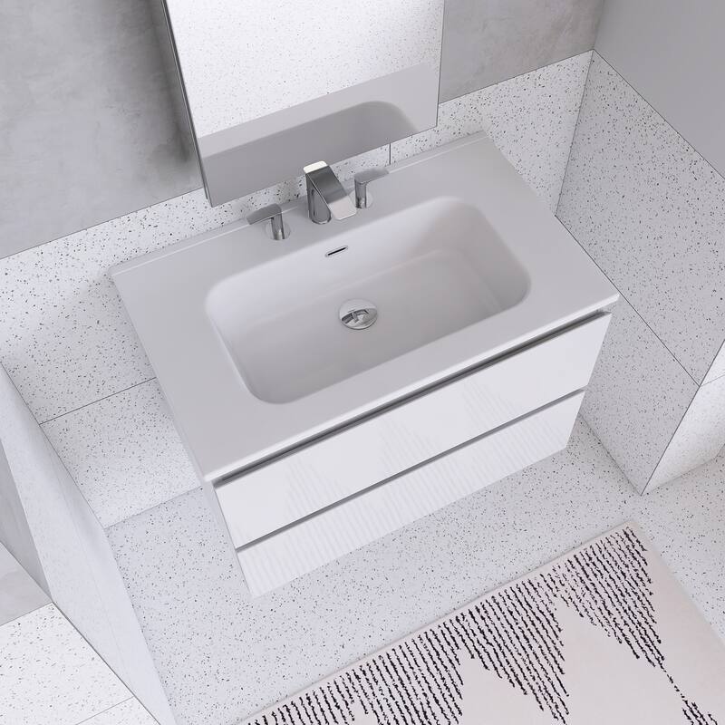 Floating Integrated Bathroom Vanity with Ceramic Sink, Three Faucet Holes