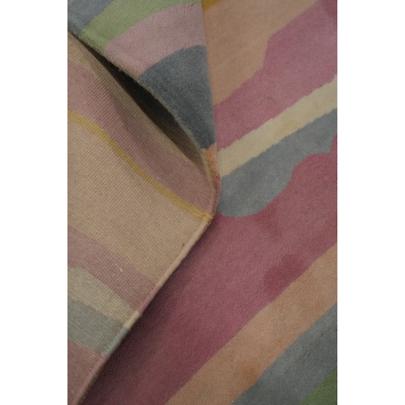 Hand-knotted Tribal Wool Multi-Colored Stripe Oriental Area Rug - 8' 11'' X 6' 2''