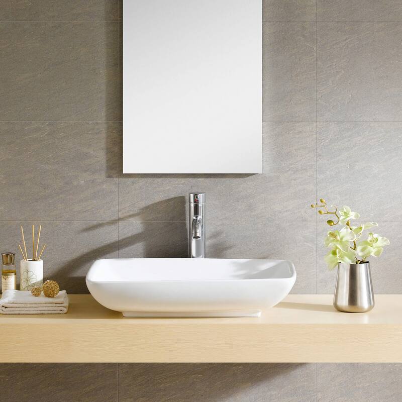Fine Fixtures Vitreous-China White Vessel Sink (Space-Saving Design)