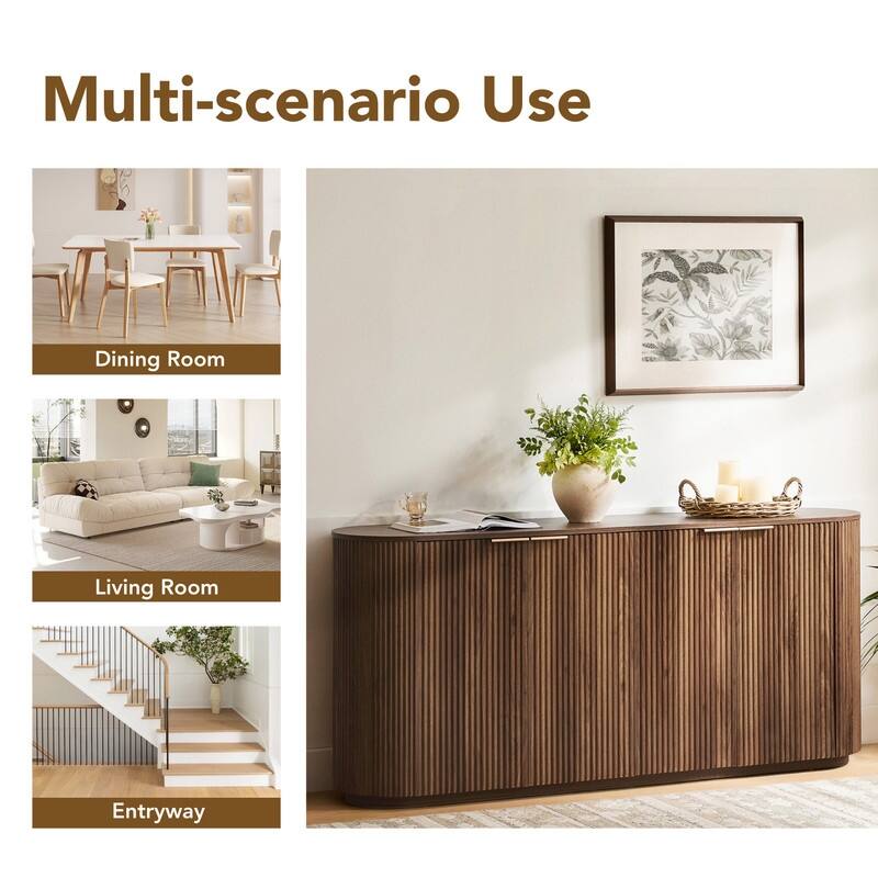 Spruce & Spring 70-inch Wide Modern Sideboard Cabinet with Semi-Cylindrical Columns