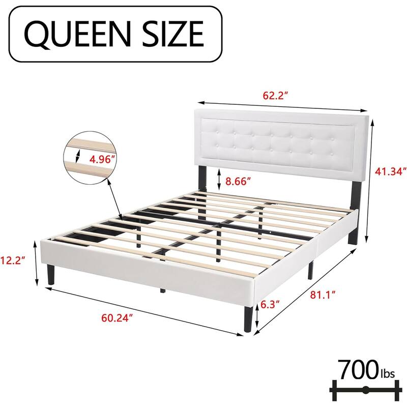 alazyhome Upholstered Platform Bed Frame with Button Tufting Headboard