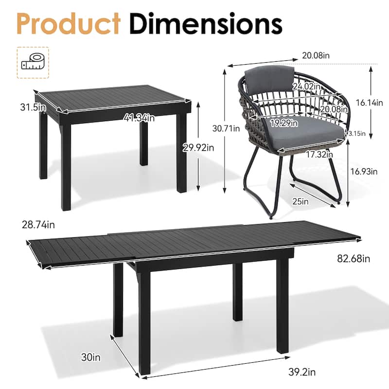 5/7/11PC Outdoor Patio Extendable Table Dining Sets with Rattan Chairs