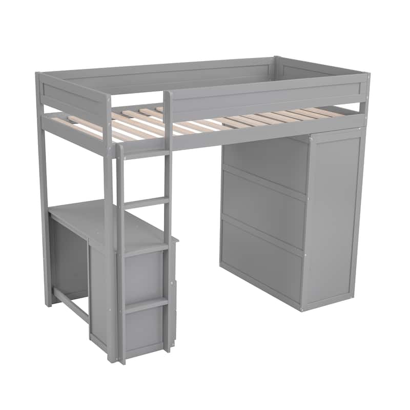 Space-Saving Twin Loft Bed with Built-in Desk, Wardrobe, and Drawers