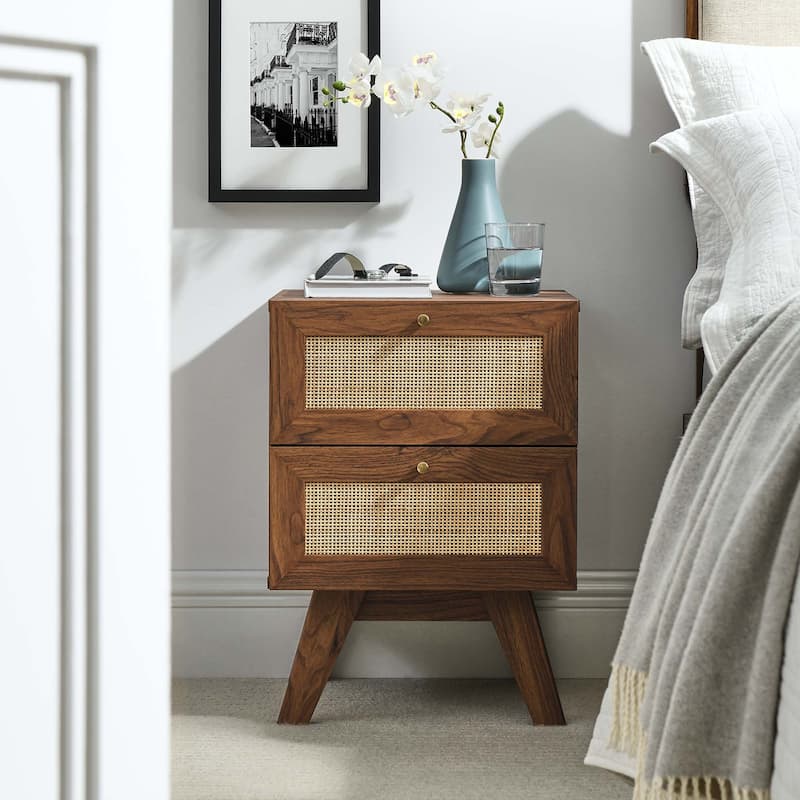 Soma Rattan Weave 2 Drawer Nightstand - Walnut - 2-drawer