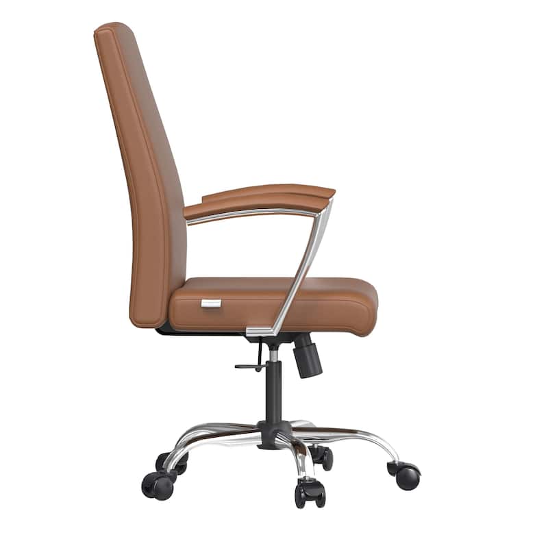 LeisureMod Evander Modern Swivel Office Chair in Faux Leather with Silver Frame
