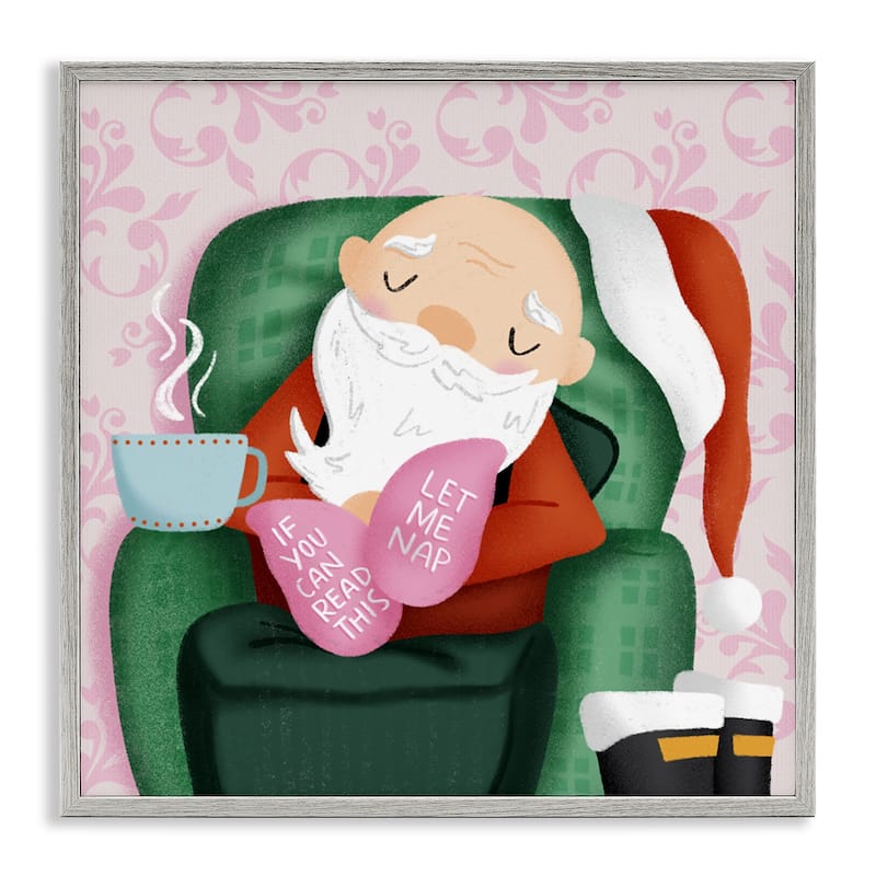 Stupell Cozy Sleeping Santa Claus Framed Giclee Art Design By Sarah Hickman - 12 x 12 - Grey