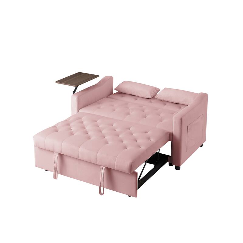 Loveseat Sofa with Tufted Back, Convertible Sleeper Sofa Bed with Pull-Out Bed, Upholstered Sofa Bed for Living Room