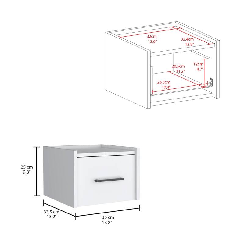 Wall-Mounted Floating Nightstand with Drawer - Space-Saving White End Table for Bedroom