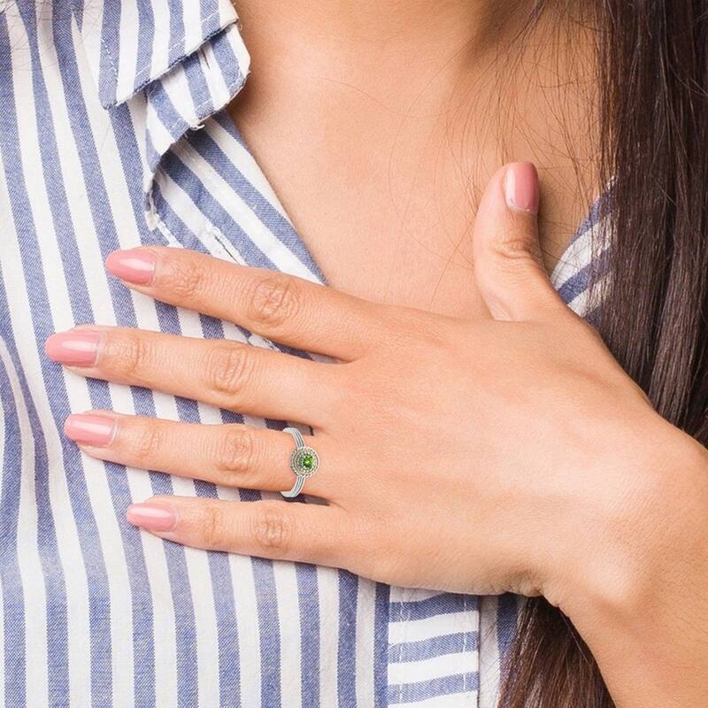 Curata 2.25mm 925 Sterling Silver Polished Prong set and 14k Stackable Expressions 925 Sterling Silver Peridot Ring