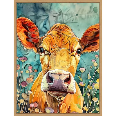 Cow in Flowers by Justyna Jaszke Framed Canvas Wall Art