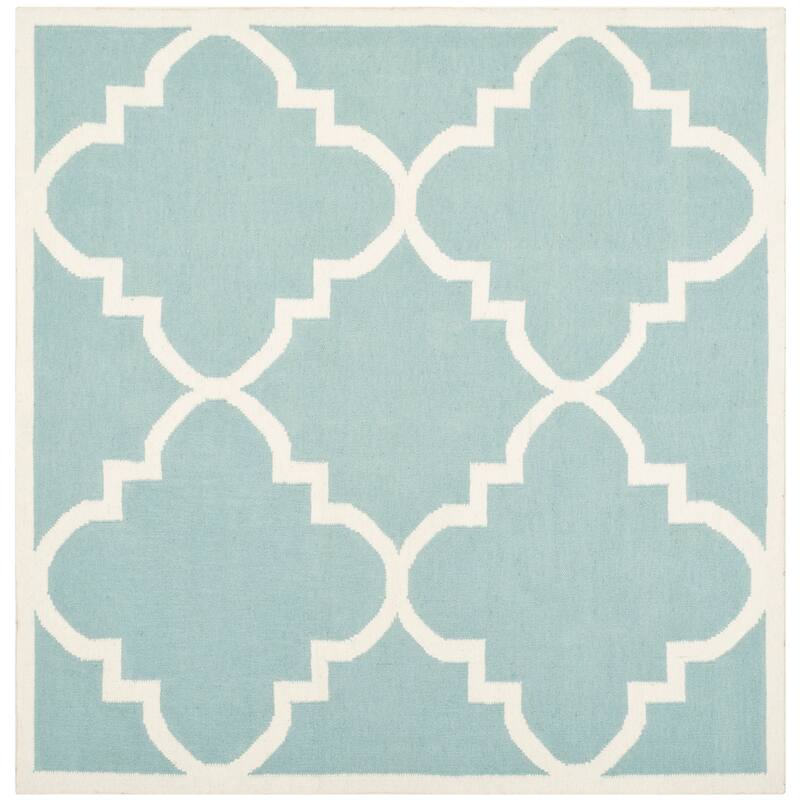 SAFAVIEH Handmade Flatweave Dhurries Jinan Modern Moroccan Wool Rug - 6' Square - Light Blue/Ivory