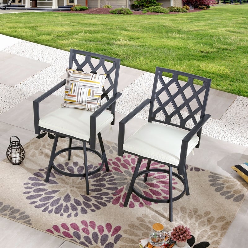 Patio Festival Outdoor Swivel Bar Stool with White Cushion (2-Pack)
