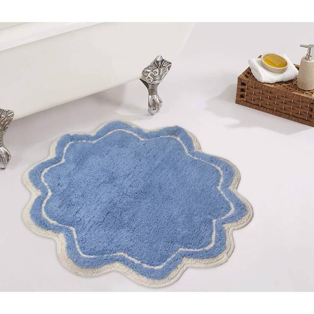 Home Weavers Allure Collection Absorbent Cotton, Machine Washable and Dry Bath Rugs - 30" Round - Blue