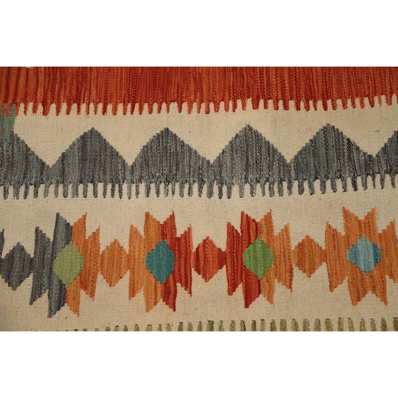 Hand Woven Oriental 100% Wool Carpet Southwestern Tribal Oranges & Rust Kilim Area Rug - 9' 8'' X 6' 5''