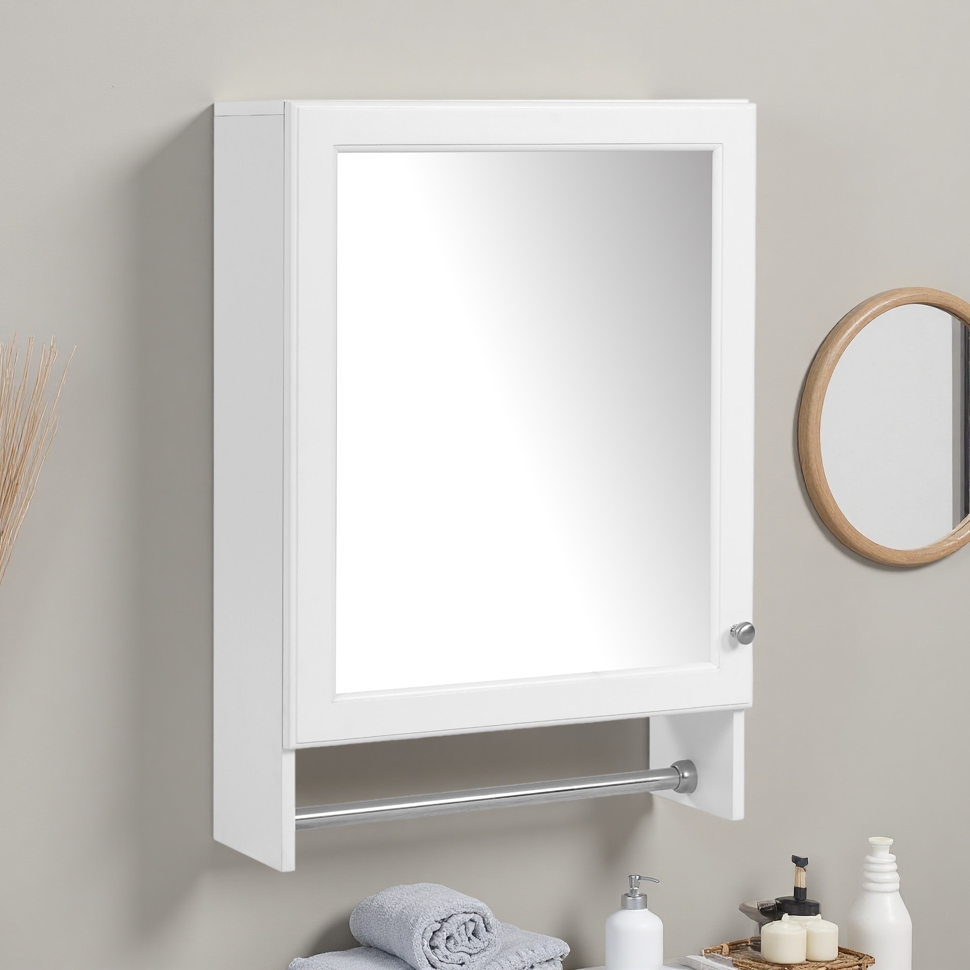20-Inch 3-in-1 Wall-Mounted Bathroom Mirror Cabinet with Adjustable Shelf & Soft Close Door, with Towel Bar and Storage