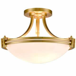 Seylou Brass Semi Flush Mount Ceiling Light 3-Light White Glass Shade