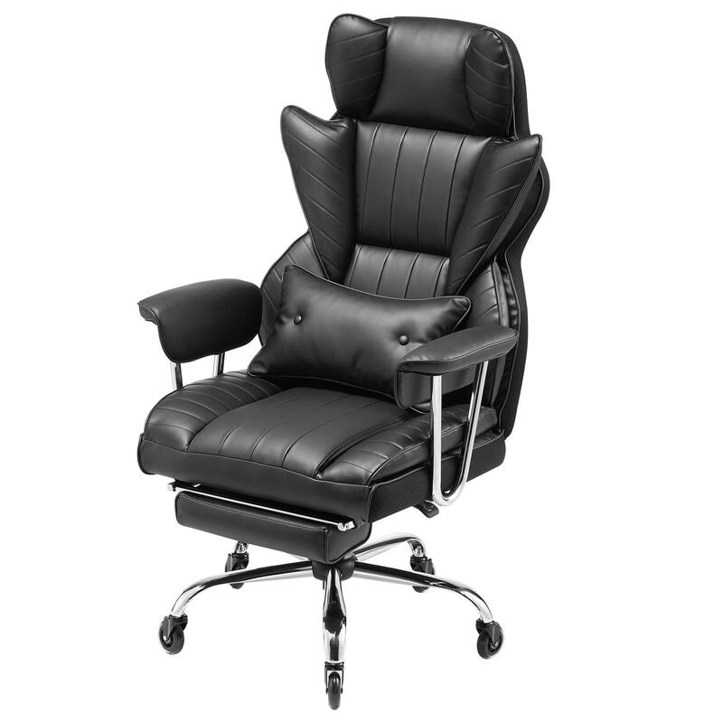 PU Leather Ergonomic Reclining Chair with Footrest & Wheels - 29.1 x 29.1 x 50 inch
