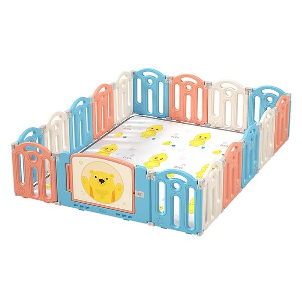 slide 2 of 7, Foldable Playpen, Baby Safety Play Yard With Fence and Play mat 2-4 Years
