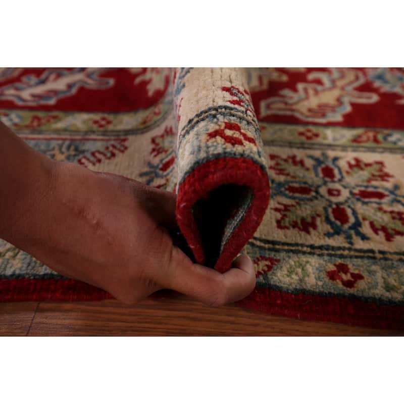 Geometric Red Kazak Oriental Rug Hand-Knotted Oriental Wool Carpet - 4'1" x 6'7"