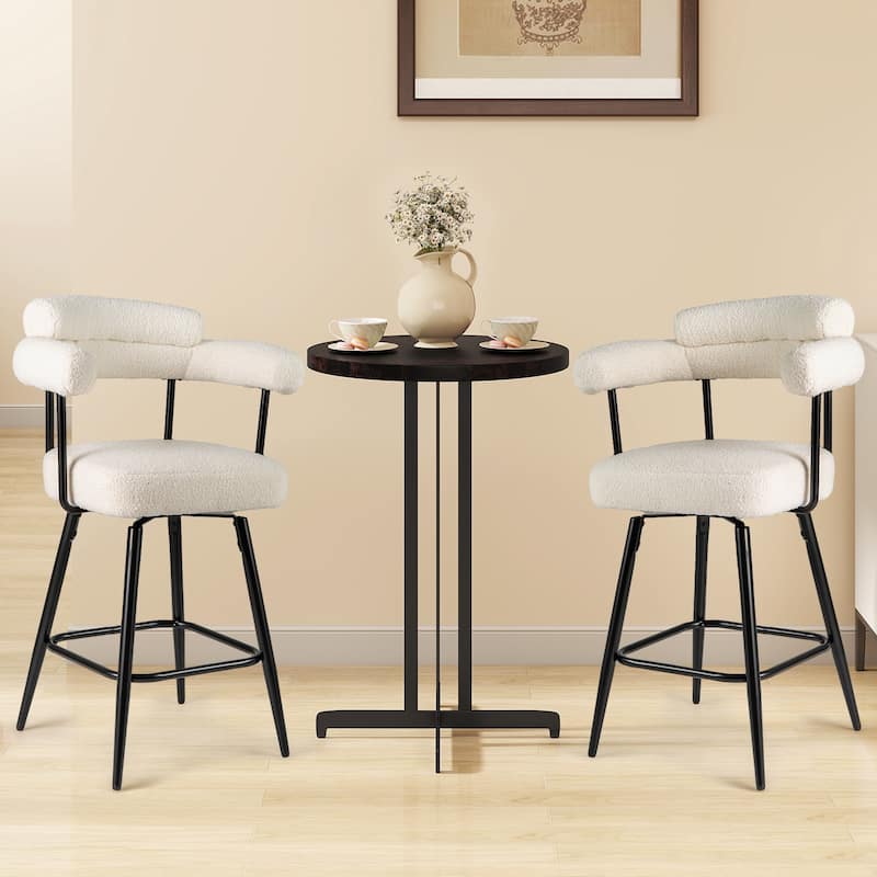 Set of 2 Counter Height Plush Boucle Fabric Bar Stools with Swivel Seat for Kitchen or Cafe - 25" x 21" x 39.5"