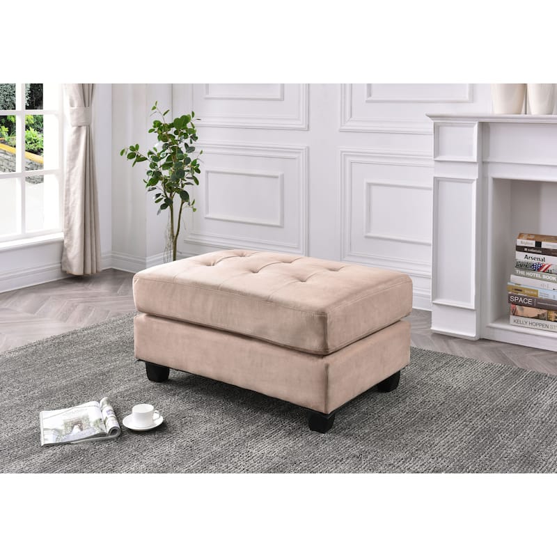 Microsuede Tufted Ottoman - Beige