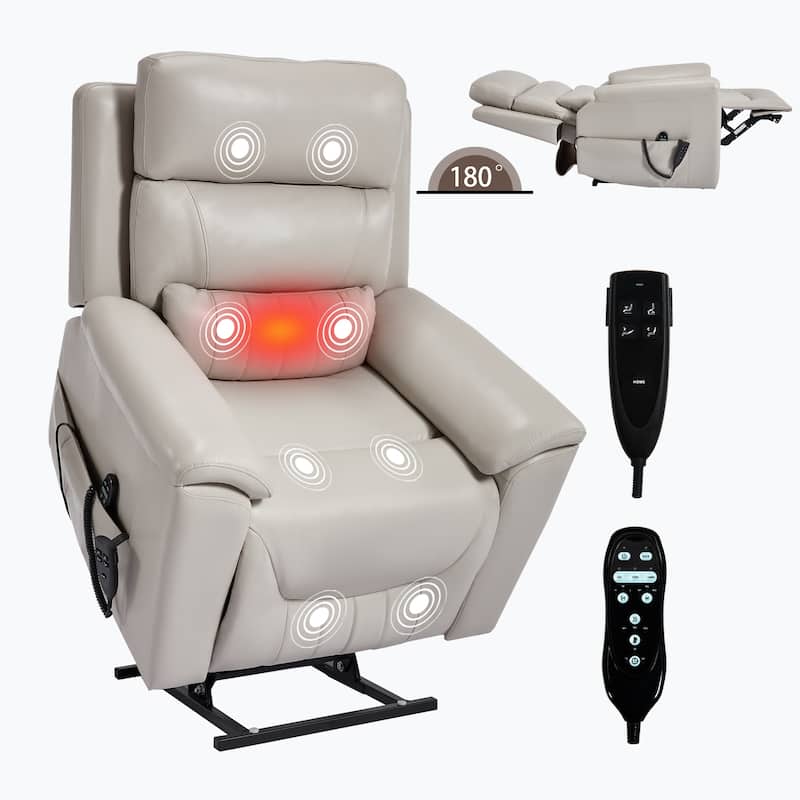 350 Lbs Leatherair Power Lift Recliner Chair, Heavy Duty Motion Mechanism With 8-Point Vibration Massage And Lumbar Heating