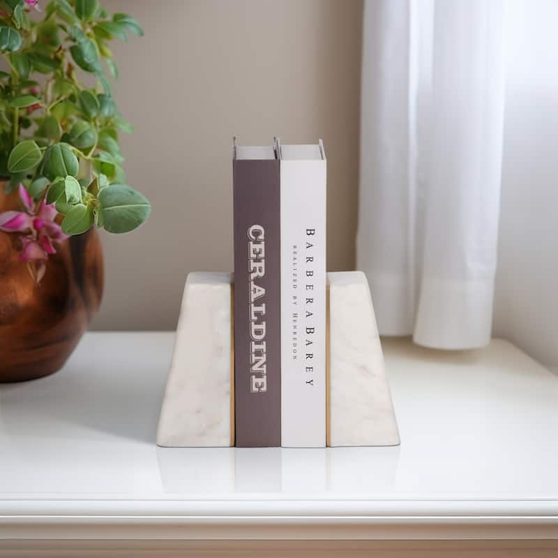 Modern Bookends with Marble Finish for Home or Office Decor - Set of 2, 6"