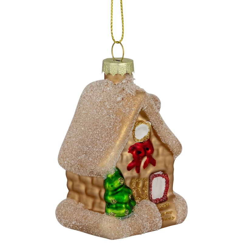Snowy Country Cabin Glass Christmas Hanging Ornament - 3.25" - Gold Finish
