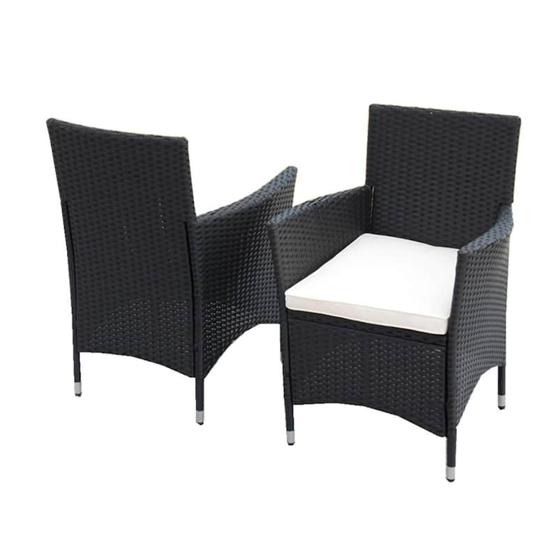 Outdoor Garden Black Wicker Dining Set with Acacia Wood Top, Cushions